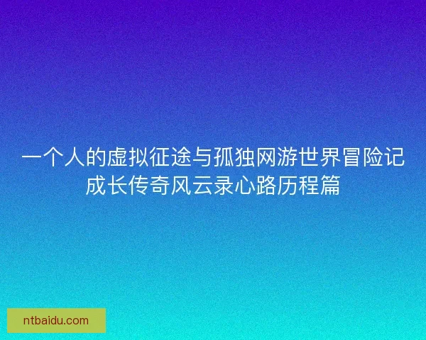 一个人的虚拟征途与孤独网游世界冒险记成长传奇风云录心路历程篇